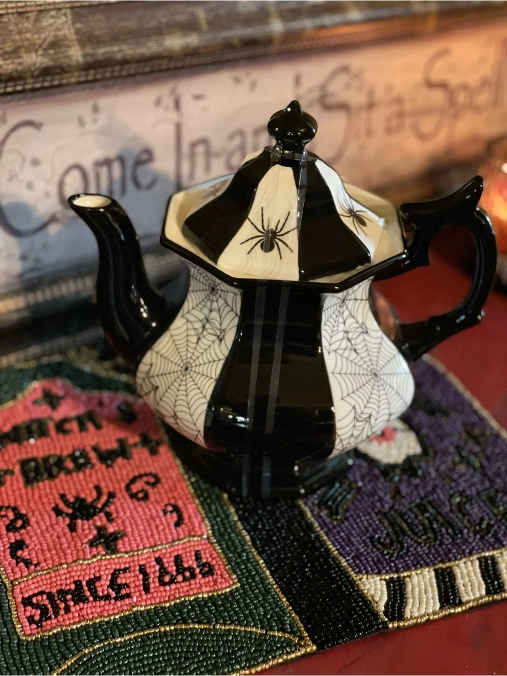 GRACE TEAWARE NWT Halloween Spider And Web Fine Porcelain Gothic Witchy Teapot